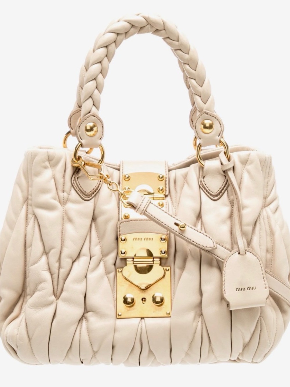 Miu Miu Matelasse Cream Quilted Leather Shoulder Bag with Gold Hardware